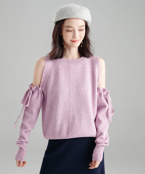 SAISON DE PAPILLON（セゾンドパピヨン）の「オープンショルダーニット（ニット/セーター・レディース・ベージュ/ブラック/パープル・M/L/S）」の3枚目の写真