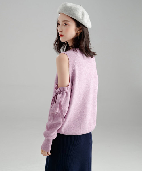 SAISON DE PAPILLON（セゾンドパピヨン）の「オープンショルダーニット（ニット/セーター・レディース・ベージュ/ブラック/パープル・M/L/S）」の20枚目の写真