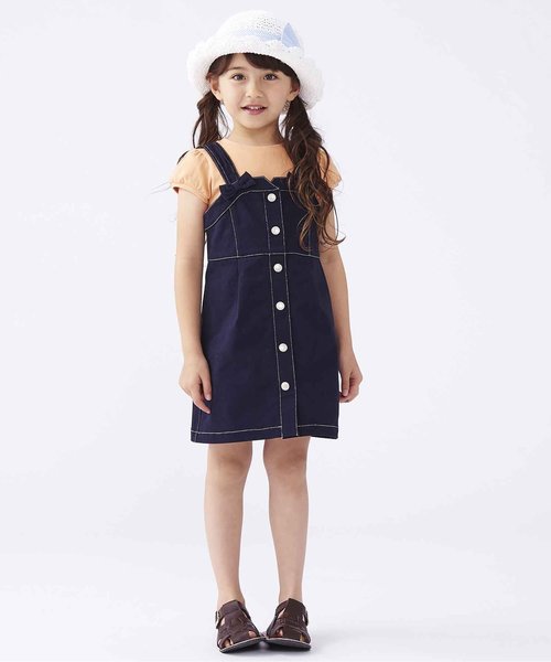 apres les cours(アプレレクール)の「ビスチェジャンスカ(ジャンパースカート・キッズ・ネイビー/オフホワイト・80/90/120/130/140/100/110)」の5枚目の写真