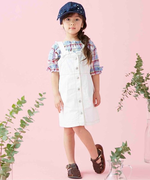 apres les cours(アプレレクール)の「ビスチェジャンスカ(ジャンパースカート・キッズ・ネイビー/オフホワイト・80/90/120/130/140/100/110)」の3枚目の写真