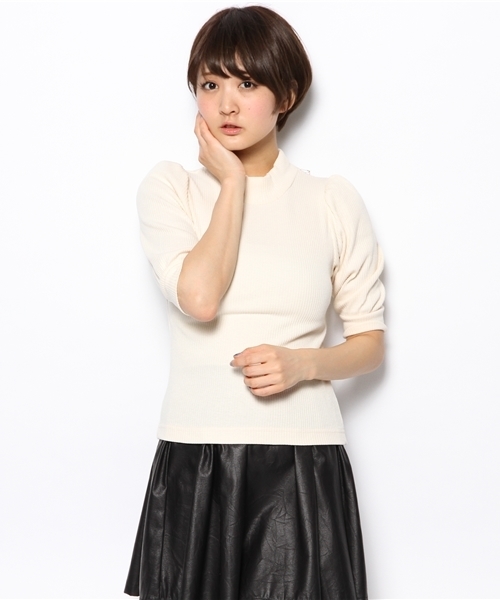 one after another NICE CLAUP（ワンアフターアナザーナイスクラップ）の「【ナイスクラップ】テレコハイネックプルオーバー（Tシャツ/カットソー・レディース・アイボリー/ピンク/ミント/グレー/ブラック・FREE）」の3枚目の写真