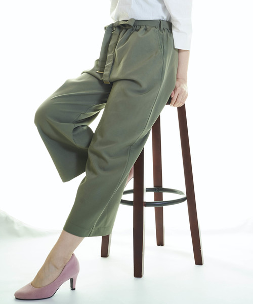 おしゃれスタ(オシャレスタ)の「シルケットポンチ ベルト付ギャザーPNT(LC)(その他パンツ・レディース・ベージュ/ネイビー/カーキ/ピンク・FREE)」の2枚目の写真