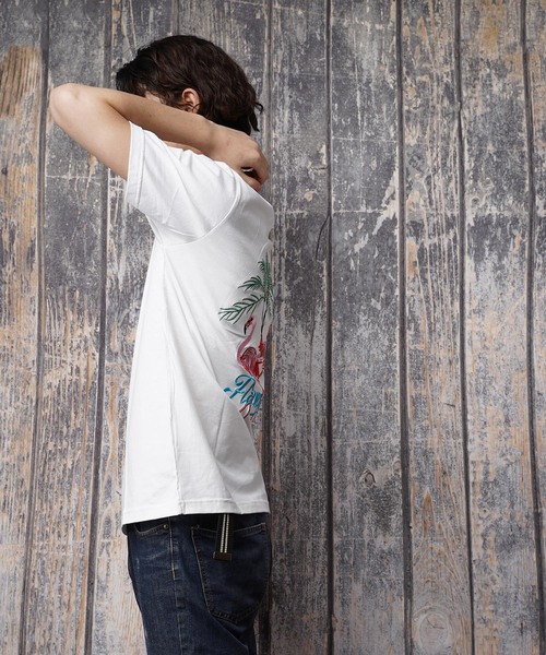 おしゃれスタ(オシャレスタ)の「フラミンゴ刺繍クルーネックTシャツ(KU)(Tシャツ/カットソー・メンズ・ホワイト/ブラック・M/L)」の13枚目の写真