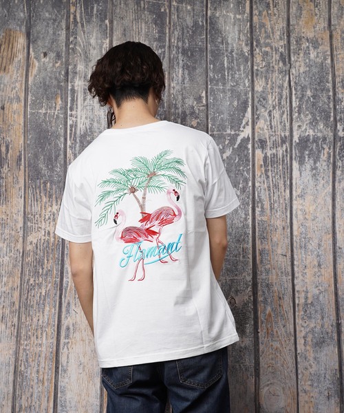 おしゃれスタ(オシャレスタ)の「フラミンゴ刺繍クルーネックTシャツ(KU)(Tシャツ/カットソー・メンズ・ホワイト/ブラック・M/L)」の3枚目の写真