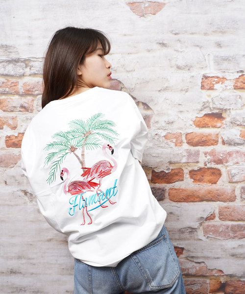 おしゃれスタ(オシャレスタ)の「フラミンゴ刺繍クルーネックTシャツ(KU)(Tシャツ/カットソー・メンズ・ホワイト/ブラック・M/L)」の4枚目の写真