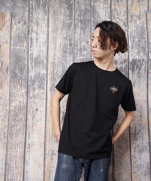 おしゃれスタ(オシャレスタ)の「フラミンゴ刺繍クルーネックTシャツ(KU)(Tシャツ/カットソー・メンズ・ホワイト/ブラック・M/L)」の9枚目の写真