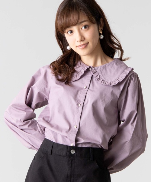 WEGO(ウィゴー)の「WEGO/ビッグカラーパールボタンブラウス(シャツ/ブラウス・レディース・パープル/ホワイト/ライトブラウン/ブラック系その他2・FREE)」の4枚目の写真