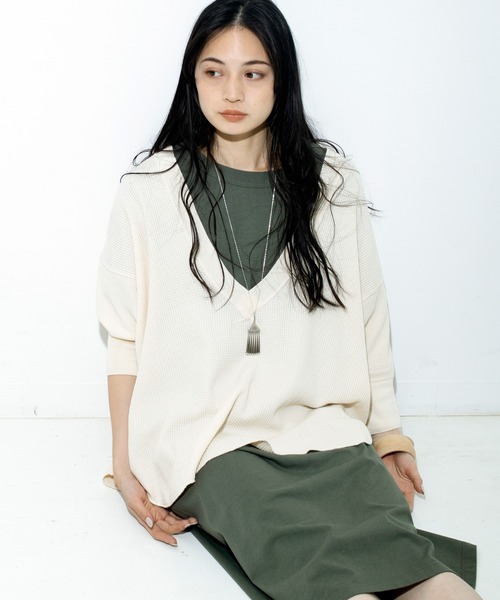 Audition(オーディション)の「D1508 コットンレーヨンOE天竺BOX Tシャツワンピース(ワンピース・レディース・ホワイト/カーキ/ブラック・MEDIUM)」の17枚目の写真