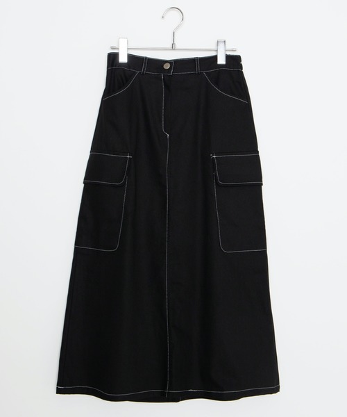 DING（ディング）の「DING/カーゴロングスカート（スカート・レディース・ライトベージュ/ブラック・FREE）」の3枚目の写真