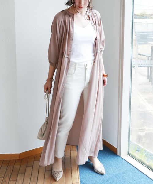 andme（アンドミー）の「サテンスキッパー長袖シャツワンピース（シャツワンピース・レディース・カーキ/モカ/グレー系その他/ブラック・M）」の3枚目の写真