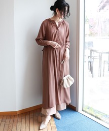 andme（アンドミー）の「サテンスキッパー長袖シャツワンピース（シャツワンピース）」