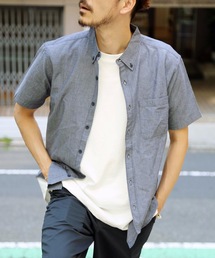 【BLUE STANDARD】強撚コットン半袖シャツ ボタンダウン 麻の様なさらさら・しゃりしゃりな風合い 清涼感素材
