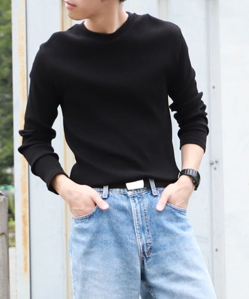 coca(coca)(コカ)の「リブTシャツ(Tシャツ/カットソー・メンズ・ホワイト/ブラック・ONE SIZE)」の2枚目の写真