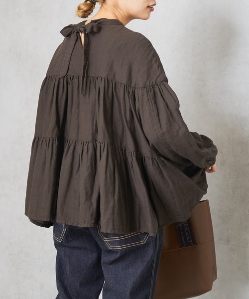 PUAL CE CIN（ピュアルセシン）の「ガーゼブラウス（シャツ/ブラウス・レディース・ブラック/チャコールグレー/ブラウン/ライトベージュ・FREE）」の4枚目の写真