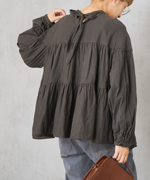 PUAL CE CIN（ピュアルセシン）の「ガーゼブラウス（シャツ/ブラウス・レディース・ブラック/チャコールグレー/ブラウン/ライトベージュ・FREE）」の3枚目の写真