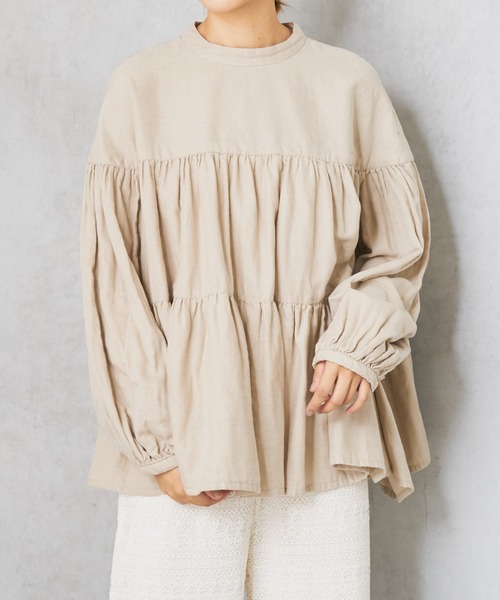 PUAL CE CIN（ピュアルセシン）の「ガーゼブラウス（シャツ/ブラウス・レディース・ブラック/チャコールグレー/ブラウン/ライトベージュ・FREE）」の5枚目の写真