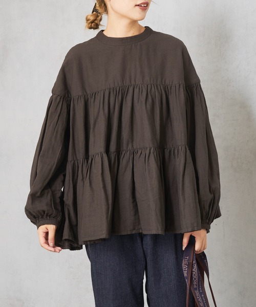 PUAL CE CIN（ピュアルセシン）の「ガーゼブラウス（シャツ/ブラウス・レディース・ブラック/チャコールグレー/ブラウン/ライトベージュ・FREE）」の10枚目の写真