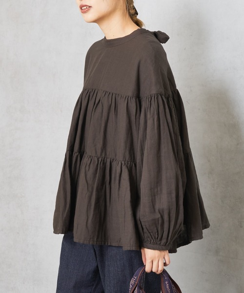 PUAL CE CIN（ピュアルセシン）の「ガーゼブラウス（シャツ/ブラウス・レディース・ブラック/チャコールグレー/ブラウン/ライトベージュ・FREE）」の11枚目の写真