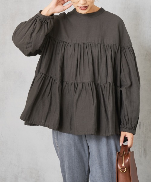 PUAL CE CIN（ピュアルセシン）の「ガーゼブラウス（シャツ/ブラウス・レディース・ブラック/チャコールグレー/ブラウン/ライトベージュ・FREE）」の16枚目の写真