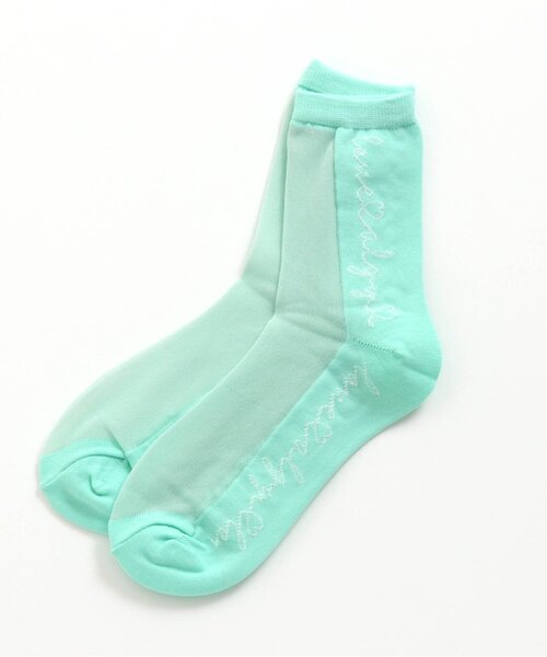 algy(アルジー)の「タテロゴシースルークルーソックス(ソックス/靴下・キッズ・ミント/オフホワイト/ブラック・21/24)」の1枚目の写真