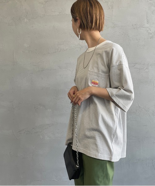 PAYDAY（ペイデイ）の「【BEGIN 6月号掲載】[PAY DAY/ペイデイ] 別注 ロゴ付きリンガー ボーダービッグTシャツ（Tシャツ/カットソー・レディース・グレー/ネイビー/レッド・M/L）」の2枚目の写真