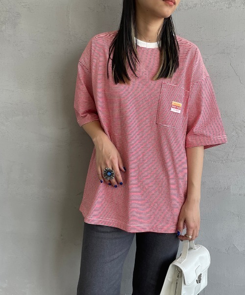 PAYDAY（ペイデイ）の「【BEGIN 6月号掲載】[PAY DAY/ペイデイ] 別注 ロゴ付きリンガー ボーダービッグTシャツ（Tシャツ/カットソー・レディース・グレー/ネイビー/レッド・M/L）」の3枚目の写真