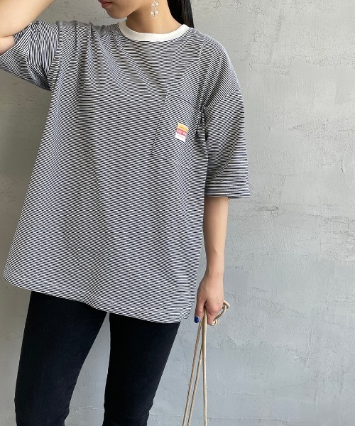 PAYDAY（ペイデイ）の「【BEGIN 6月号掲載】[PAY DAY/ペイデイ] 別注 ロゴ付きリンガー ボーダービッグTシャツ（Tシャツ/カットソー・レディース・グレー/ネイビー/レッド・M/L）」の9枚目の写真