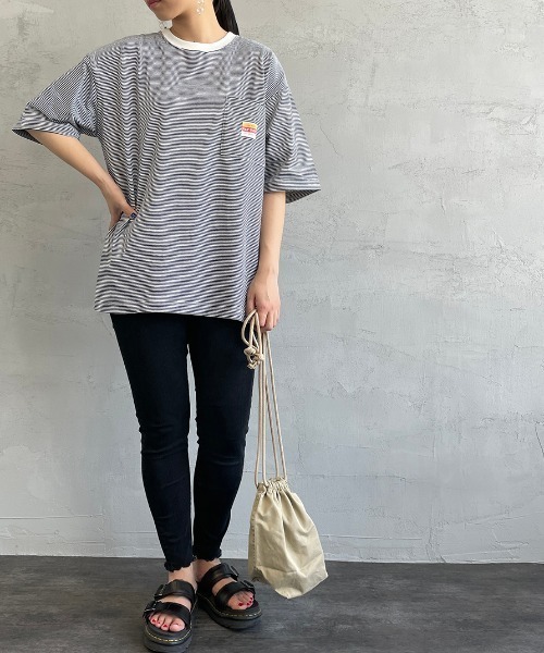 PAYDAY（ペイデイ）の「【BEGIN 6月号掲載】[PAY DAY/ペイデイ] 別注 ロゴ付きリンガー ボーダービッグTシャツ（Tシャツ/カットソー・レディース・グレー/ネイビー/レッド・M/L）」の10枚目の写真