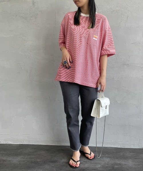 PAYDAY（ペイデイ）の「【BEGIN 6月号掲載】[PAY DAY/ペイデイ] 別注 ロゴ付きリンガー ボーダービッグTシャツ（Tシャツ/カットソー・レディース・グレー/ネイビー/レッド・M/L）」の8枚目の写真