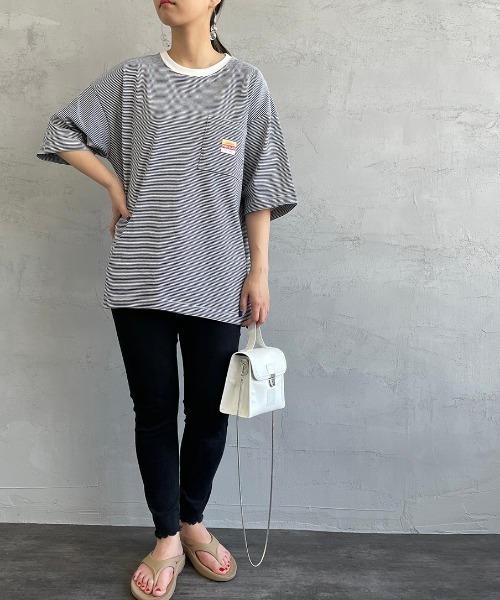 PAYDAY（ペイデイ）の「【BEGIN 6月号掲載】[PAY DAY/ペイデイ] 別注 ロゴ付きリンガー ボーダービッグTシャツ（Tシャツ/カットソー・レディース・グレー/ネイビー/レッド・M/L）」の6枚目の写真