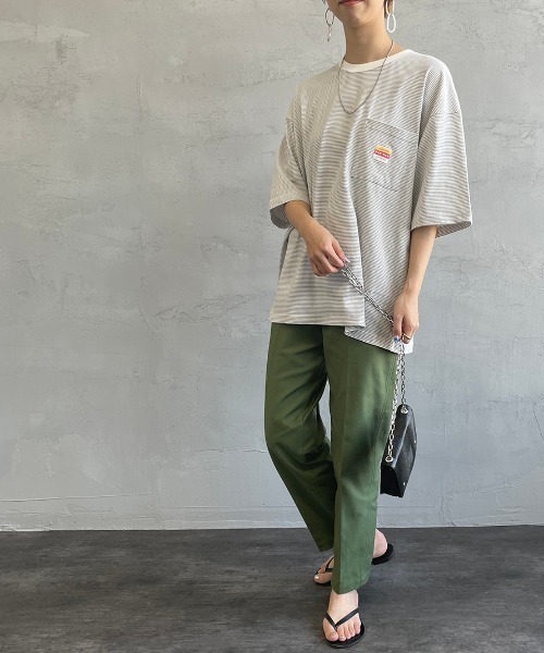 PAYDAY（ペイデイ）の「【BEGIN 6月号掲載】[PAY DAY/ペイデイ] 別注 ロゴ付きリンガー ボーダービッグTシャツ（Tシャツ/カットソー・レディース・グレー/ネイビー/レッド・M/L）」の7枚目の写真