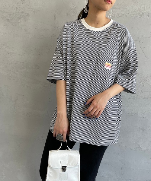 PAYDAY（ペイデイ）の「【BEGIN 6月号掲載】[PAY DAY/ペイデイ] 別注 ロゴ付きリンガー ボーダービッグTシャツ（Tシャツ/カットソー・レディース・グレー/ネイビー/レッド・M/L）」の16枚目の写真