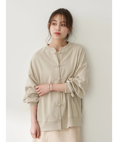 earth music&ecology（アースミュージックアンドエコロジー）の「【WEB限定】チャイナボタンスエットカーディガン ＊（カーディガン/ボレロ・レディース・チャコールグレー/アイボリー/ライトベージュ・FREE）」の14枚目の写真