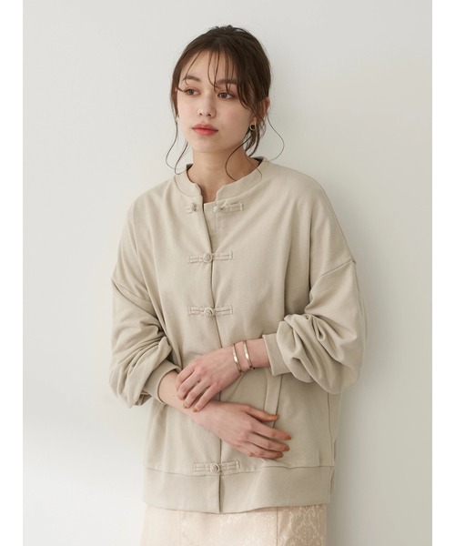 earth music&ecology（アースミュージックアンドエコロジー）の「【WEB限定】チャイナボタンスエットカーディガン ＊（カーディガン/ボレロ・レディース・チャコールグレー/アイボリー/ライトベージュ・FREE）」の11枚目の写真