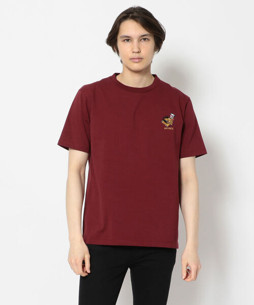 AVIREX（アヴィレックス）の「クルーネック フライングタイガー エンブロイデリー Tシャツ / SS CREW NECK FLYING TIGERS EMBROIDERY T-SHIRT（Tシャツ/カットソー・メンズ・ブラック/バーガンディー/ホワイト/エメラルド・MEDIUM/LARGE/X-LARGE/XX-LARGE）」の4枚目の写真