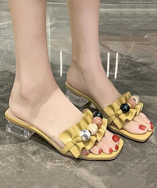 STYLEBLOCK(スタイルブロック)の「ストーン装飾ギャザーサンダル(サンダル・レディース・ベージュ/イエロー/グリーン・38/39/37/35/36)」の2枚目の写真