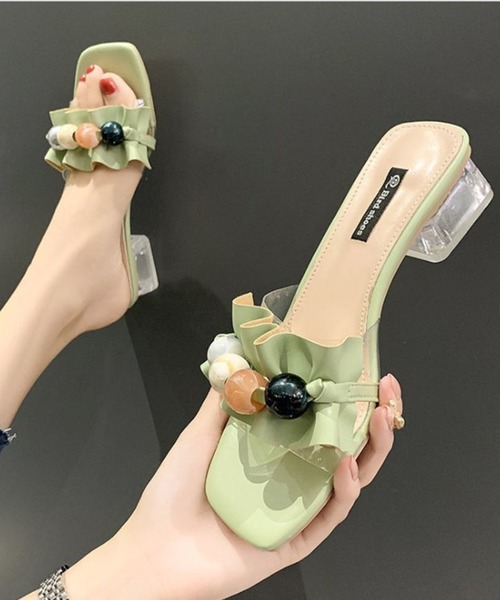 STYLEBLOCK(スタイルブロック)の「ストーン装飾ギャザーサンダル(サンダル・レディース・ベージュ/イエロー/グリーン・38/39/37/35/36)」の1枚目の写真