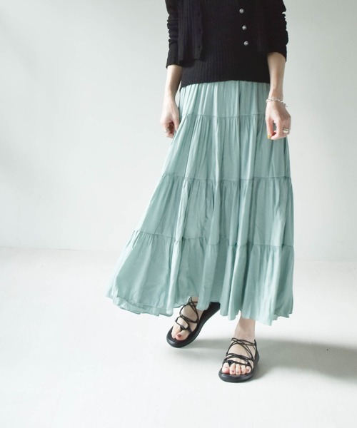 muure（ミュール）の「ティアードマキシスカート（スカート・レディース・ホワイト/ブラック/ミント・FREE）」の3枚目の写真