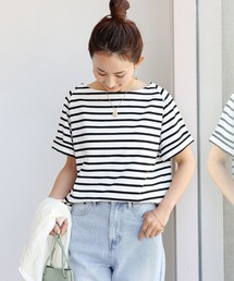 コットン半袖ボートネックTシャツ