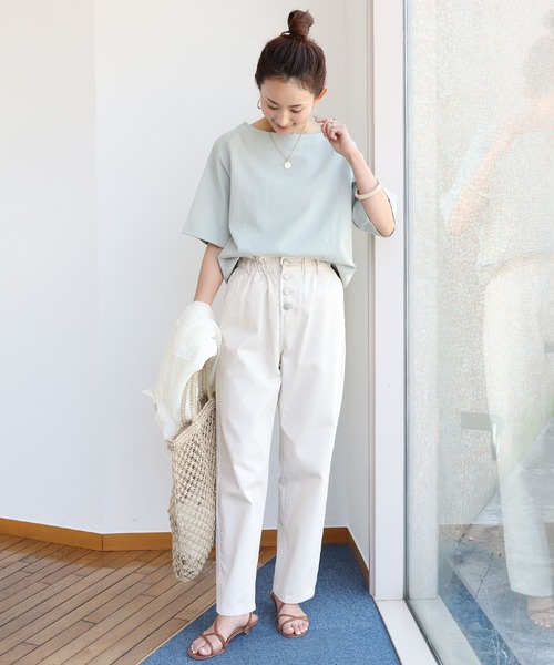 andme(アンドミー)の「コットン半袖ボートネックTシャツ(Tシャツ/カットソー・レディース・ホワイト×ブラック/ベージュ系その他/ブラック/グリーン/ピンク系その他/ピンク/グレイッシュベージュ・M)」の9枚目の写真