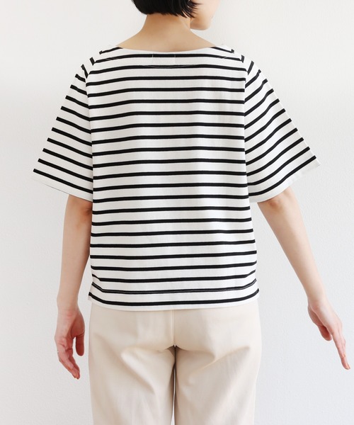 andme(アンドミー)の「コットン半袖ボートネックTシャツ(Tシャツ/カットソー・レディース・ホワイト×ブラック/ベージュ系その他/ブラック/グリーン/ピンク系その他/ピンク/グレイッシュベージュ・M)」の13枚目の写真