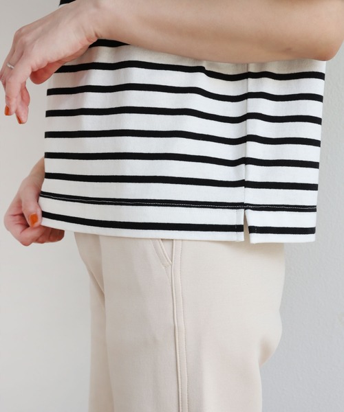 andme(アンドミー)の「コットン半袖ボートネックTシャツ(Tシャツ/カットソー・レディース・ホワイト×ブラック/ベージュ系その他/ブラック/グリーン/ピンク系その他/ピンク/グレイッシュベージュ・M)」の16枚目の写真