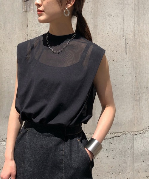 &g'aime（アンジェム）の「【&g'aime】タックショルダーシアートップス（Tシャツ/カットソー・レディース・ブラック/ブルー/モカ・FREE）」の7枚目の写真