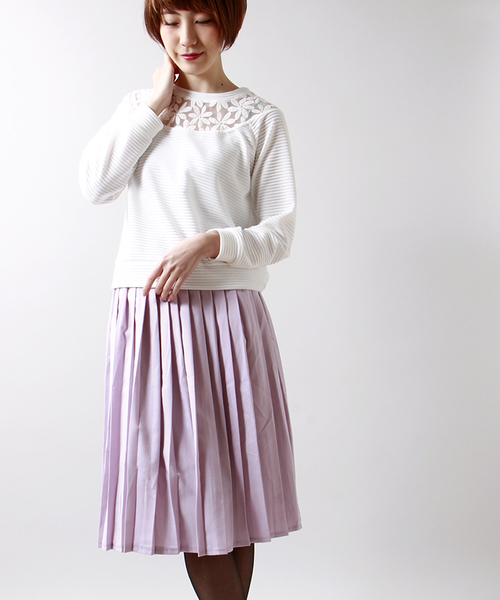 WEGO(ウィゴー)の「WEGO/プリーツミモレスカート(スカート・レディース・オフホワイト/ブラック/グリーン系その他/ライトパープル・FREE)」の1枚目の写真