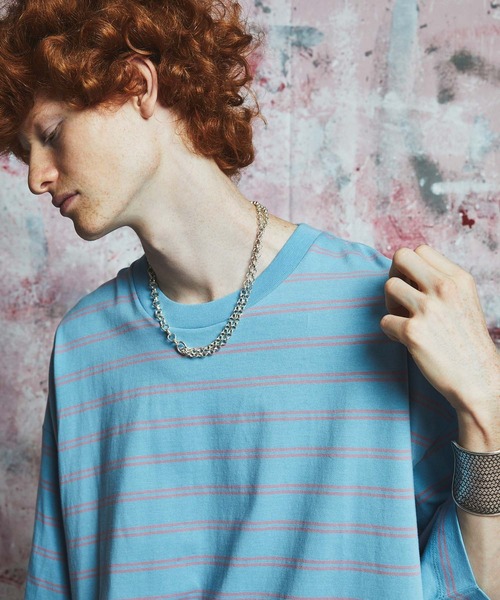 MAISON SPECIAL（メゾンスペシャル）の「《ユニセックスアイテム》オリジナルボーダープライムオーバーTシャツ 【MAISON SPECIAL/メゾンスペシャル】（Tシャツ/カットソー・メンズ・ブラック/オフホワイト/ピンク/ブルー/グリーン・1/2/0）」の5枚目の写真