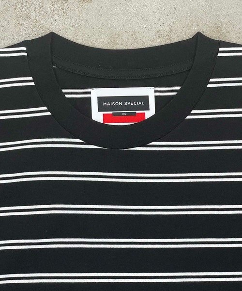 MAISON SPECIAL（メゾンスペシャル）の「《ユニセックスアイテム》オリジナルボーダープライムオーバーTシャツ 【MAISON SPECIAL/メゾンスペシャル】（Tシャツ/カットソー・メンズ・ブラック/オフホワイト/ピンク/ブルー/グリーン・1/2/0）」の6枚目の写真