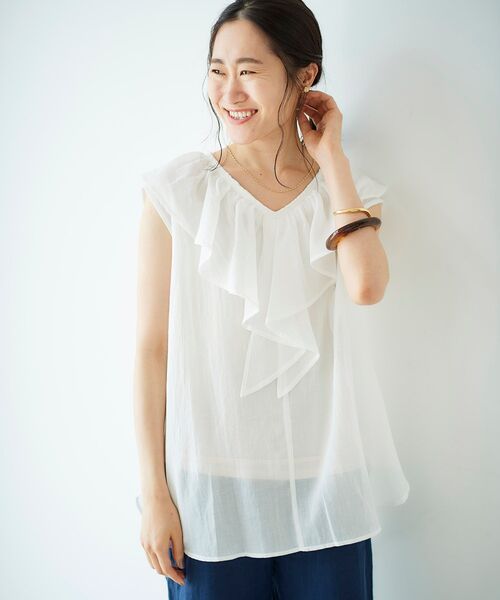 le.coeur blanc（ルクールブラン）の「コットンシフォンフリルフレンチブラウス（シャツ/ブラウス・レディース・ベージュ/オレンジ/ブルー/オフホワイト・FREE）」の14枚目の写真