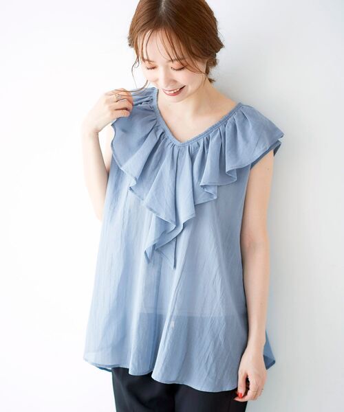 le.coeur blanc（ルクールブラン）の「コットンシフォンフリルフレンチブラウス（シャツ/ブラウス・レディース・ベージュ/オレンジ/ブルー/オフホワイト・FREE）」の22枚目の写真