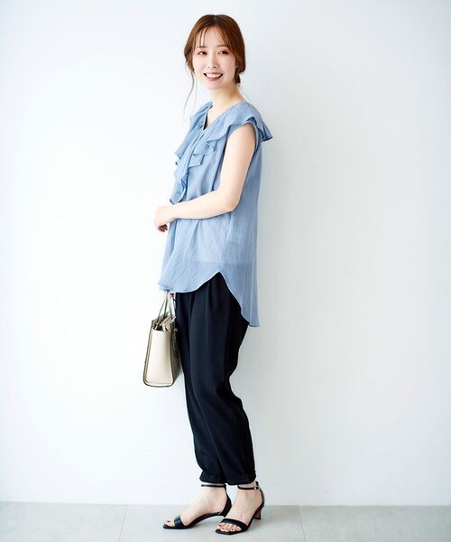 le.coeur blanc（ルクールブラン）の「コットンシフォンフリルフレンチブラウス（シャツ/ブラウス・レディース・ベージュ/オレンジ/ブルー/オフホワイト・FREE）」の6枚目の写真
