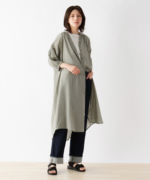 SHOO・LA・RUE（シューラルー）の「◆袖ボリューム綿シフォンワンピース（ワンピース・レディース・ライトブルー/ブラック/オリーブ/オレンジ/ナチュラル/ブラウン系・00）」の5枚目の写真